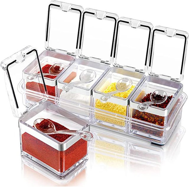 Willstar Gewürzbox 4er-Set aus transparentem Glas und Acryl mit Löffeln zur Gewürzaufbewahrung - Bild 1
