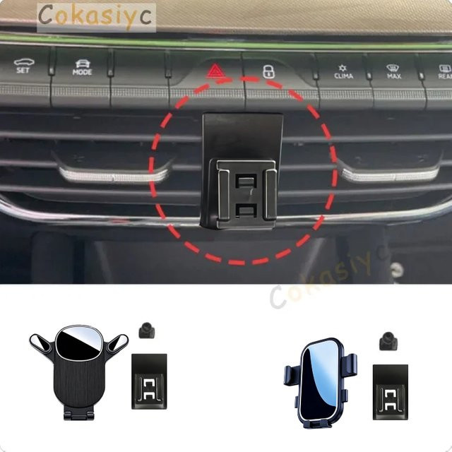 Autotelefonhalter für Skoda Octavia A8 (2021-2024) mit Schwerkraft-Mechanismus und Ladefunktion, Schwarz - Bild 1