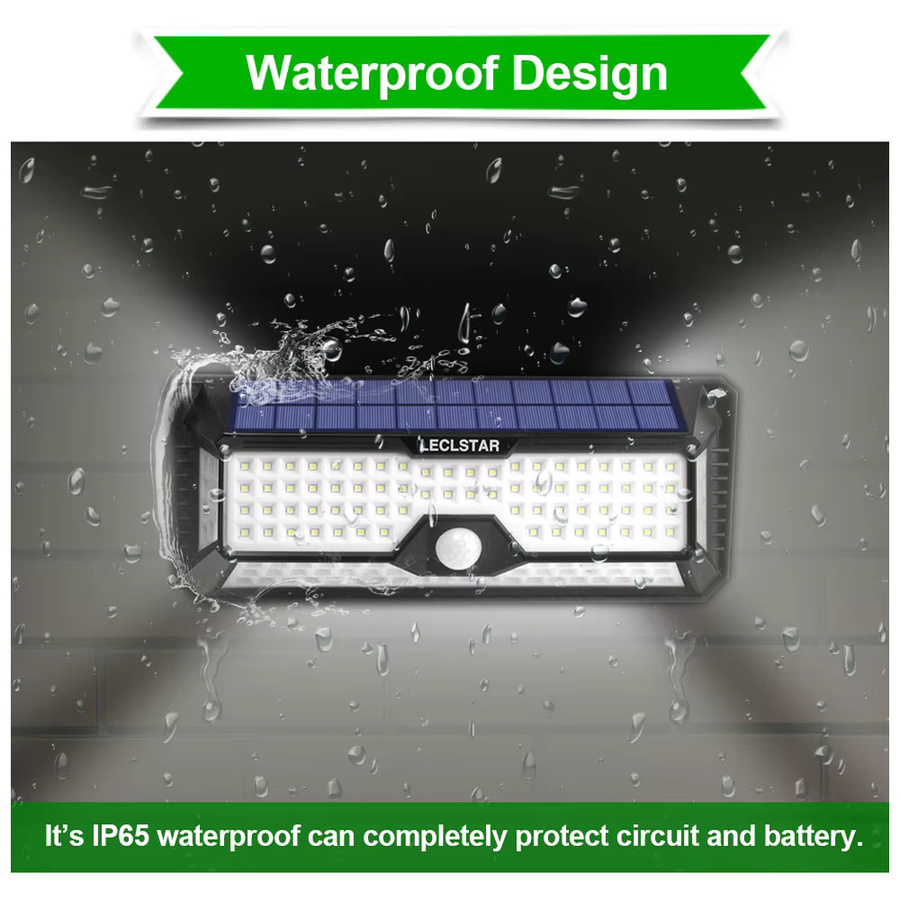 Leclstar Solar-LED-Wandleuchte mit 268 LEDs und Bewegungsmelder, IP65 wasserdicht, Schwarz - Bild 4