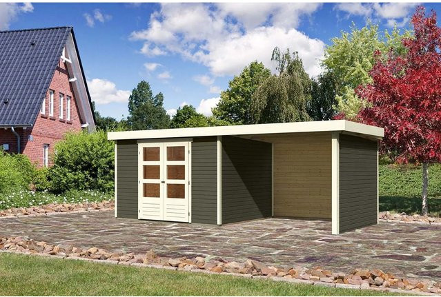 Karibu Holz-Gartenhaus Boras mit Flachdach in Terragrau, B: 298 cm, T: 242 cm - Bild 1