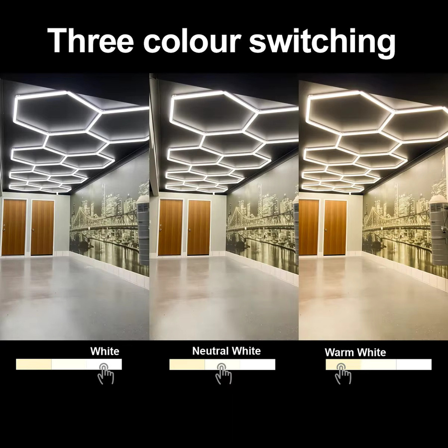 LINYILIGHT LED Deckenbeleuchtung in Wabenform, moderne sechseckige Hexagon-Leuchte in Weiß für Wohnzimmer, Werkstatt oder Fitnessstudio - Bild 2