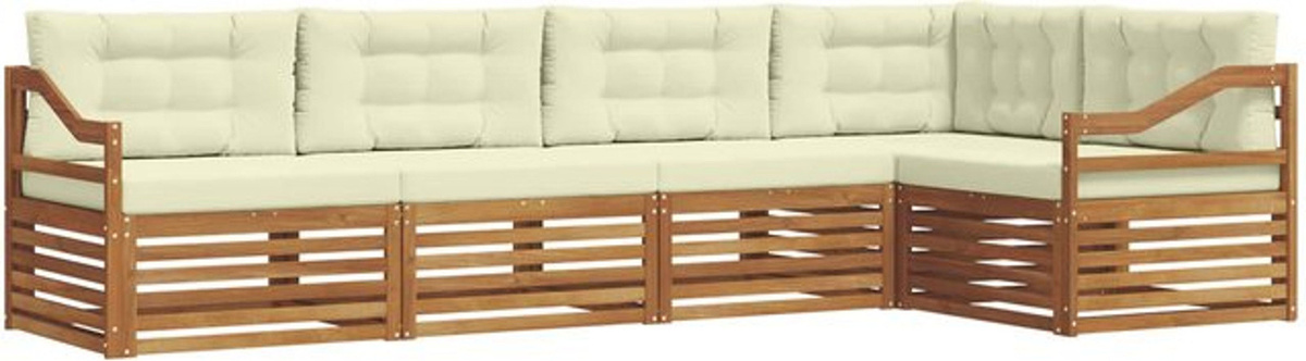 Modernes Outdoor-Sofagarnitur Set aus Akazien-Massivholz mit Kissen in Natur und Beige von vidaxl, 5-teilige Loungemöbel-Garnitur - Bild 1