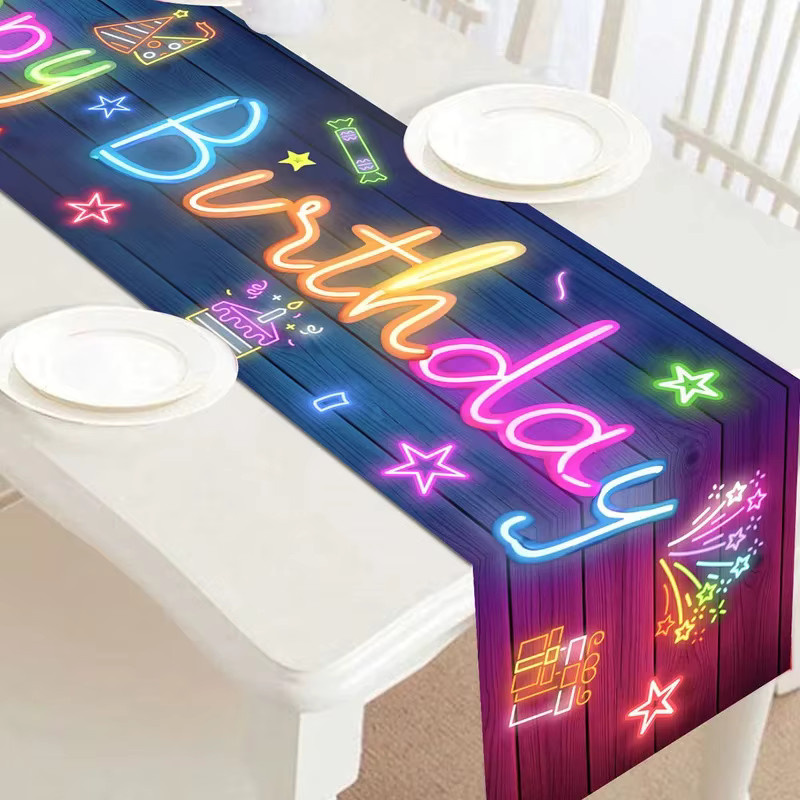 VIKAMA Neon Glow Party Tischläufer mit fluoreszierendem Kugel-Stern-Muster in Multicolour, Breite: 35 cm, Länge: 180 cm - Bild 4