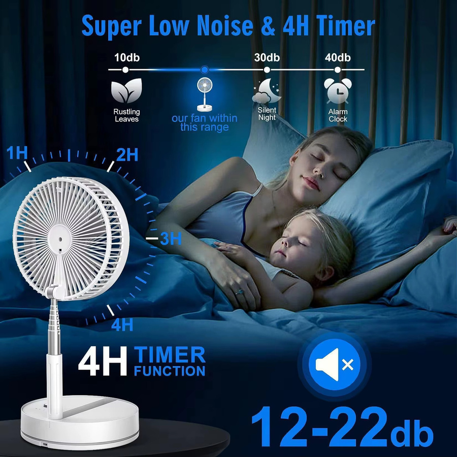 XIAOTREE Tragbarer Faltbarer Standventilator mit USB-Fernbedienung, Wiederaufladbar, Weiß - Bild 2