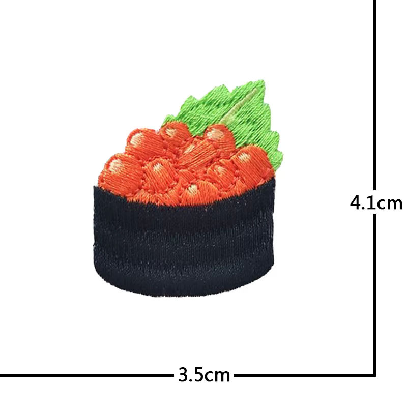 OLOEY Aufnäher Sushi Lachs und pochiertes Ei zum Aufbügeln, mehrfarbige Stickerei-Applikation als Stoff-Abzeichen für DIY-Projekte und Bekleidungszubehör - Bild 2