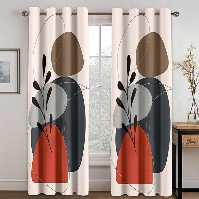 Yiran Furniture Vorhänge mit abstraktem Morandi Kunstwerk, 2er-Set, bunt, halbtransparent, Polyester, Breite: 60 cm, Höhe: 150 cm - Bild 1