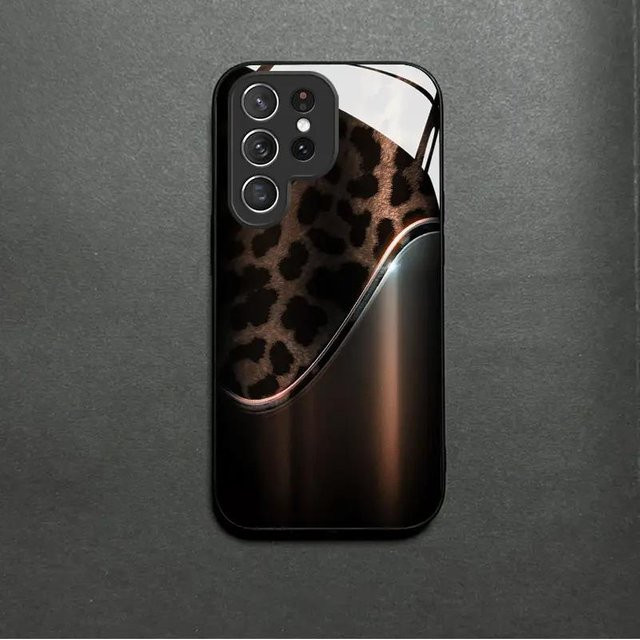 Samsung Galaxy S26 S25 S24 S22 S21 S20 Handyhülle mit Leopardenmuster und Hartglas-Schutz in Silber und Schwarz - Bild 1