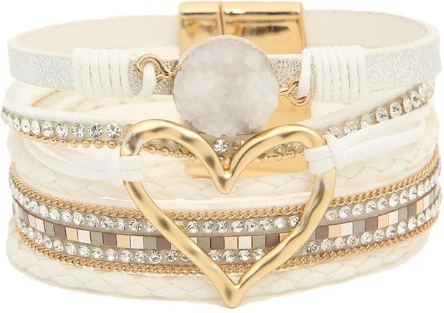 Boho Lederarmband, Gold, Weiß, Damen - Bild 1