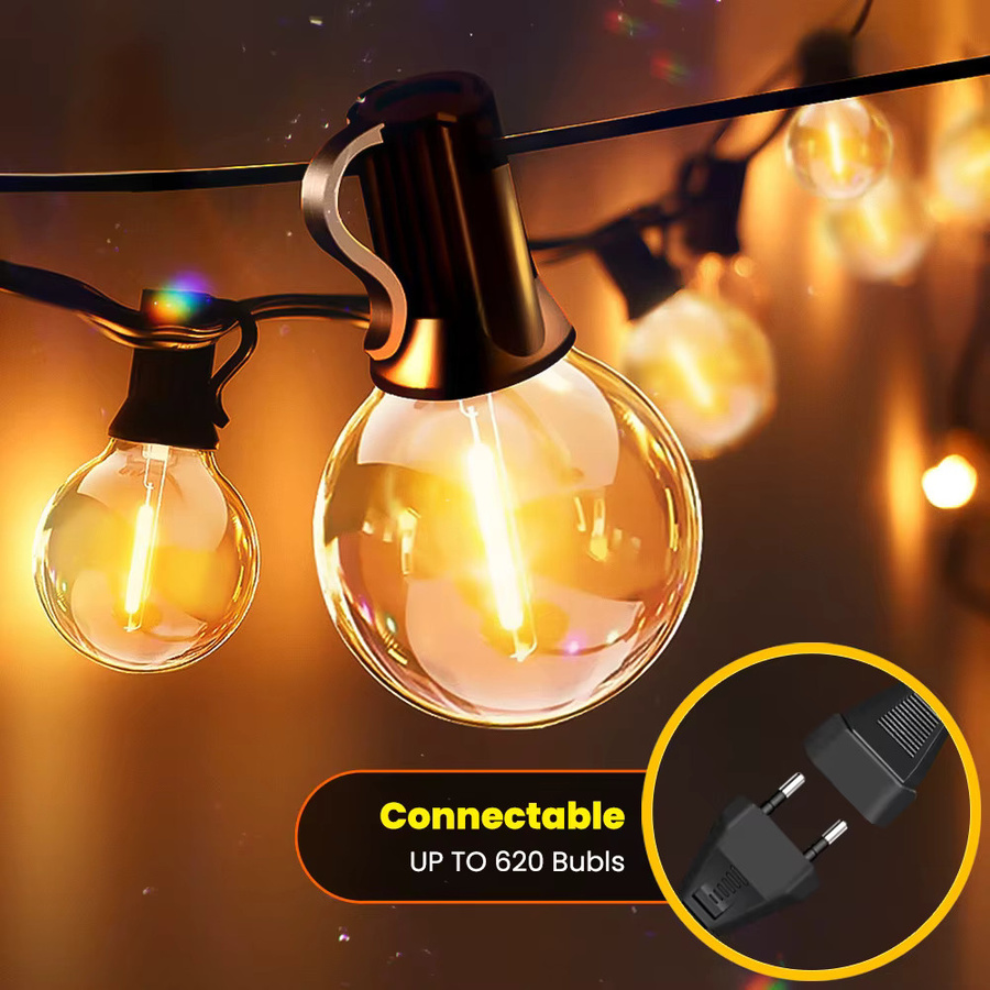 Wasserdichte G40 LED-Lichterkette für Außenbereich mit warmweißen Glaskugeln, anschließbar, Schwarz - Bild 4