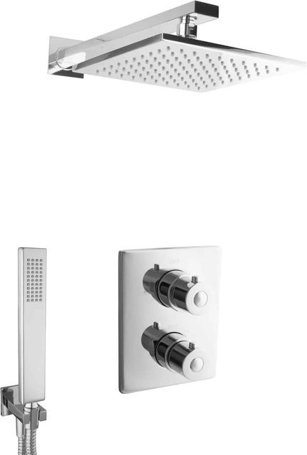 PaulGurkes Unterputz Duschsystem mit Thermostat, Regendusche und Handbrause, Chrom/Silber - Bild 1