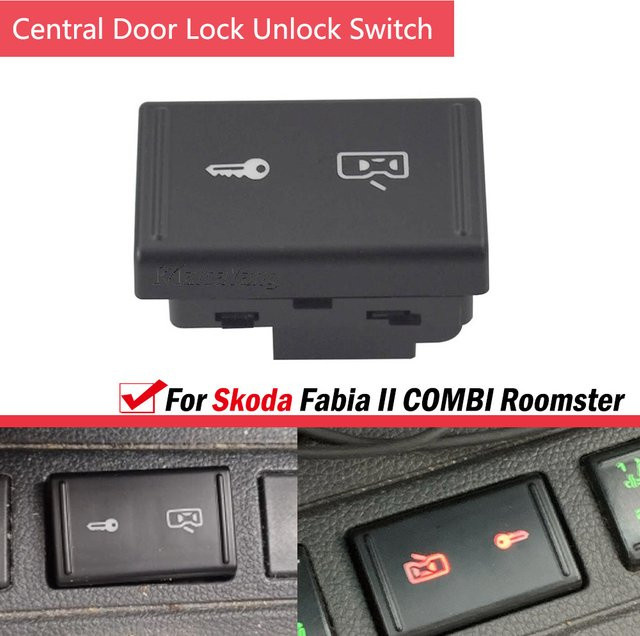 Malcayang Zentrale Türschloss Schalter für Skoda Fabia 2007-2015 und Roomster 2006-2015, Farbe: Schwarz, Ersatzteil 5JD962125A - Bild 1