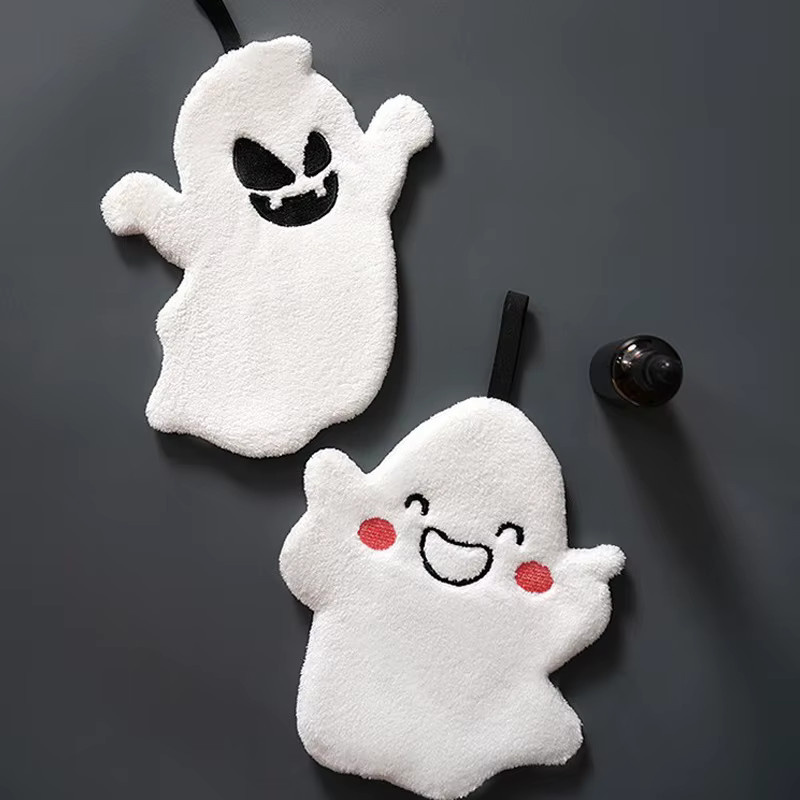 Meltset Halloween Handtuch mit Cartoon-Geist Stickerei aus Frottee in Weiß - Bild 1
