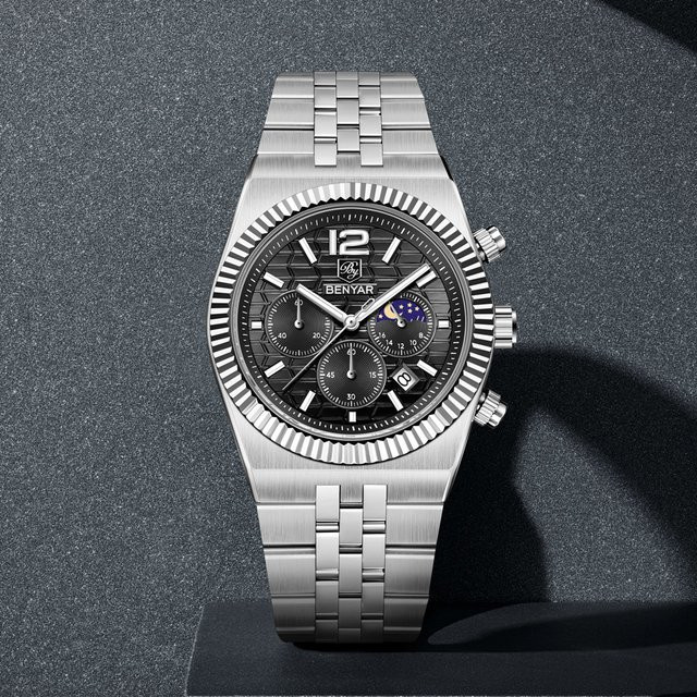BENYAR Chronograph, Quarz, Edelstahl, Schwarz, Herren - Bild 1