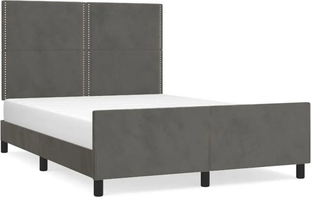 vidaXL Bettgestell mit Kopfteil aus Samt in Dunkelgrau, B/T/H: 140 x 200 x 146 cm - Bild 1