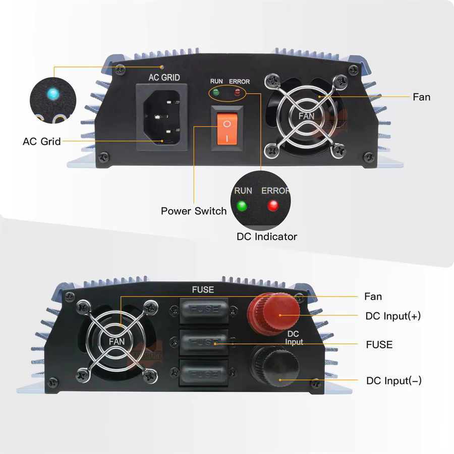 MARS ROCK Netzgekoppelter Mikrowechselrichter 1400W mit MPPT für Solarmodule und Windkraftanlagen, DC 18V 36V zu AC 230V - Bild 2
