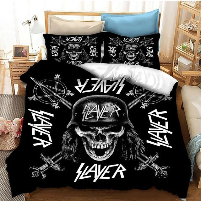 Slayer Heavy Metal Band Bettwäsche-Set mit Bettbezug und Kissenbezug in Schwarz, B/H: 135 x 200 cm - Bild 1