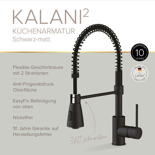 LENZ Küchenarmatur KALANI aus Messing in Schwarz-Matt mit Schwenzauslauf und Spritzfunktion - Bild 4