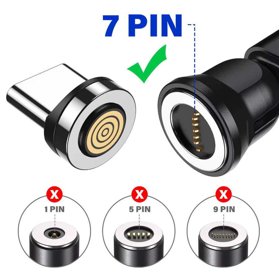 AUFU 540 Drehbares Magnetkabel 60 W Schnellladekabel mit USB-C und Micro-USB in Schwarz - Bild 2