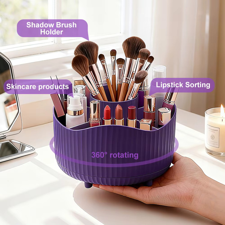 RUNTOIN Drehbarer Make-up-Organizer in Lila als Desktop-Aufbewahrungsbox für Kosmetik, Pinsel, Parfüm und Schmuck - Bild 3