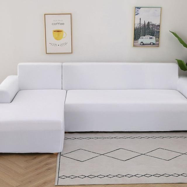 Elastischer Sofabezug aus Spandex in Weiß für Ecksofas in L-Form, Breite: 235-300 cm - Bild 1