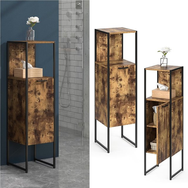 Vicco Badschrank Fyrk Vintage Midischrank mit 3 Fächern, Eiche/Schwarz, B: 33 cm, H: 121 cm, T: 60 cm - Bild 1