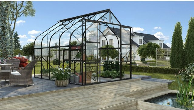 Vitavia Gewächshaus Diana 8300 in Schwarz mit Fundament und Sicherheitsglas aus Aluminium und Glas - Bild 1