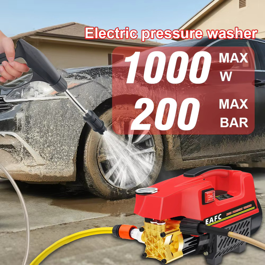 EAFC Autowaschmaschine mit 200 Bar Hochdruck, 1000 W und langer Pistole in Rot - Bild 2