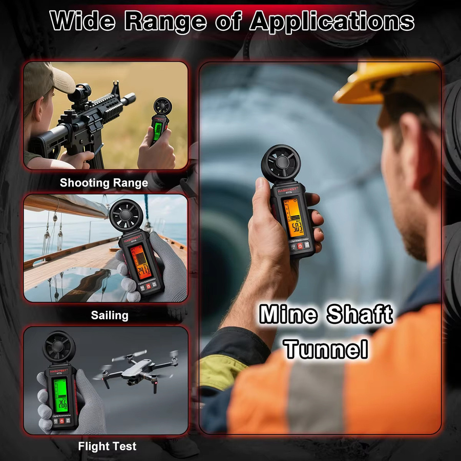 HABOTEST Mini-Digital-Anemometer Windgeschwindigkeitsmesser in Schwarz mit Messbereich von 0,7–30 m/s und 6 Einheiten - Bild 2