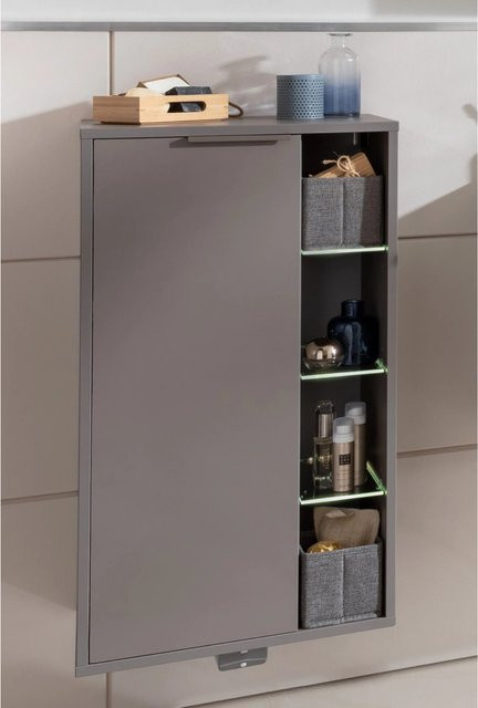 Fackelmann Midischrank B.Paris in Cubanit Grau mit LED-Beleuchtung und Soft-Close-Türen, B/H/T: 47 x 84,2 x 32 cm - Bild 1