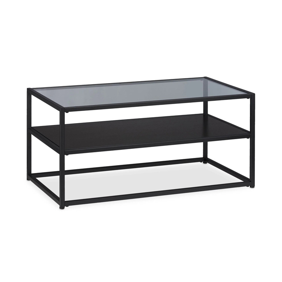 Relaxdays Couchtisch aus Glas und Metall in Schwarz mit Ablage, B/T/H: 90 x 42 x 50 cm - Bild 2