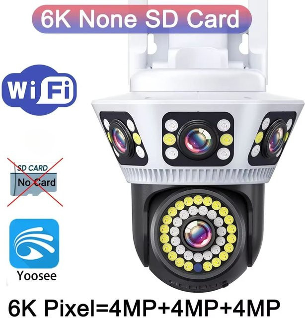 LS VISION 6K Outdoor WiFi Videoüberwachungskamera mit 12MP Vier-Objektiv und Drei-Bildschirm, KI Menschliche Körpererkennung und bidirektionaler Sprachfunktion, Weiß - Bild 1