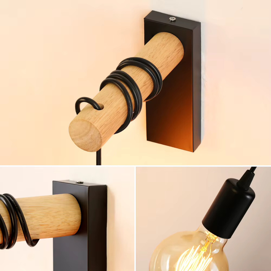 PARKSON Retro Wandleuchte aus Holz und Glas im Industrial Design mit E27 Fassung, Schwarz/Transparent - Bild 4