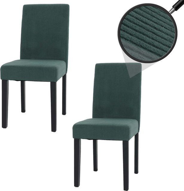 MCW Esszimmerstuhl Littau 2er-Set aus Cord in Grün mit dunklen Holzbeinen - Bild 1
