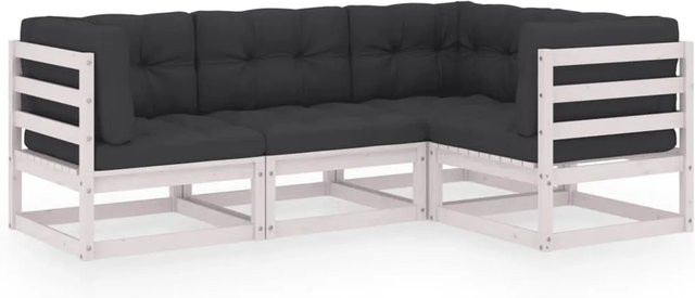 vidaXL 4-tlg Garten-Lounge-Set aus massivem Kiefernholz in L-Form mit Kissen in Weiß und Anthrazit - Bild 1