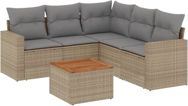 vidaXL 6-tlg Garten-Sofagarnitur aus Polyrattan in Beige mit Kissen und Couchtisch - Bild 1