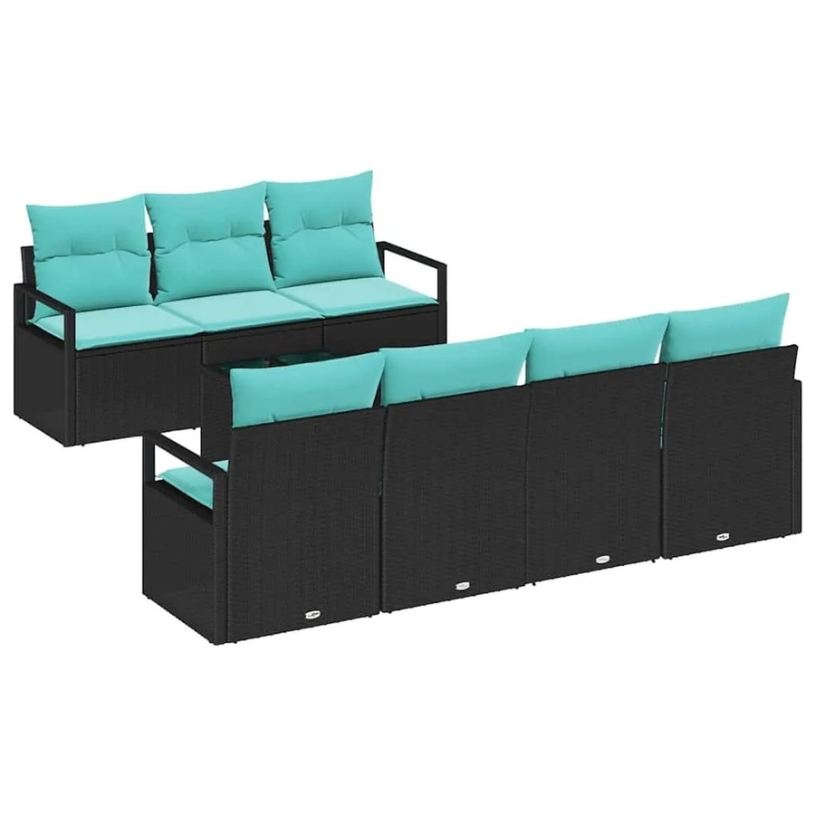 vidaXL 8-teiliges Lounge-Sofa Set aus Poly Rattan in Schwarz und Türkis mit Kissen und Tisch - Bild 2