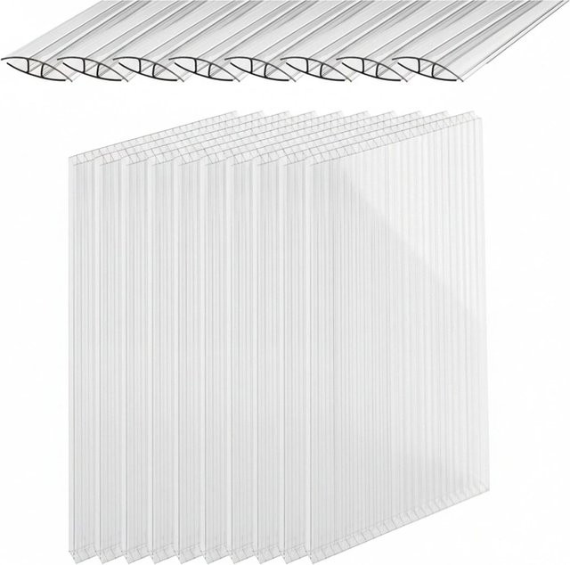 Relaxdays Doppelstegplatten aus Polycarbonat in Transparent, 10er Set mit H-Profilverbinder, B/H: 60,5 x 121 cm, 6 mm Dicke - Bild 1