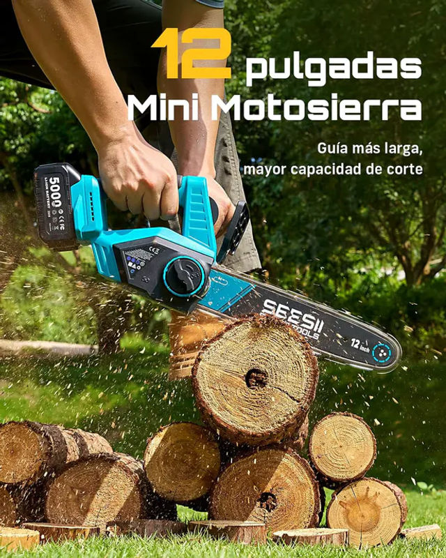Seesii Akku-Elektrokettensäge 1200W bürstenlos in Türkis, kompatibel mit Makita 18V LXT Akkus, 12 Zoll Garten- und Holzbearbeitungswerkzeug - Bild 4