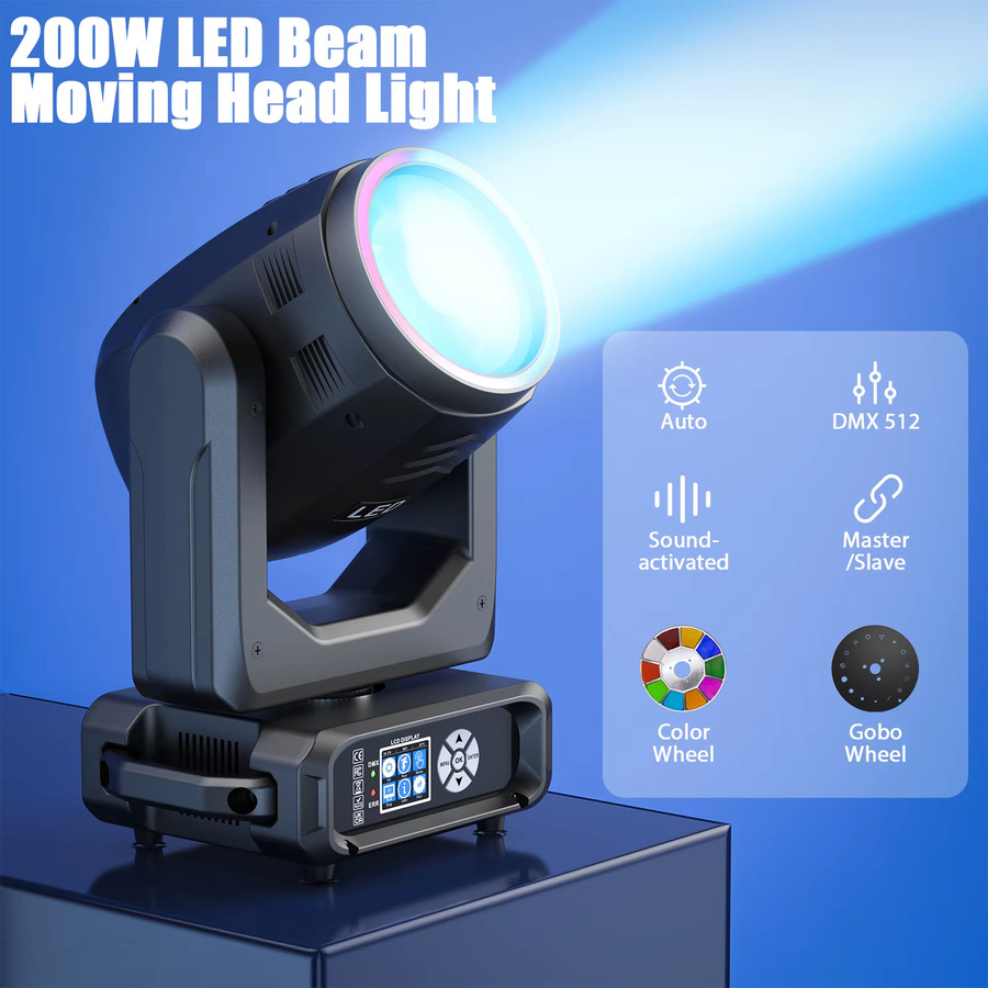 Datewink 200W LED Beam Moving Head Licht Schwarz mit 12 Farben, 15 Gobos und 18 Prismen für DJ, Disco und Party - Bild 2