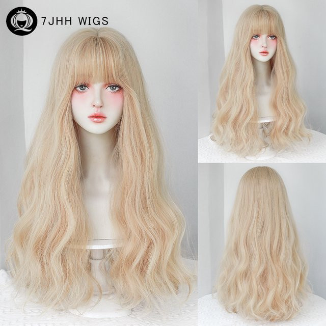 7JHH WIGS Kostüm-Perücke, synthetisch, locker gewellt, blond, Damen - Bild 1