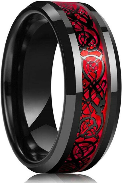 YIRAN Ring, Wolfram, Schwarz, Roter Zirkon, Herren, 8mm - Bild 1