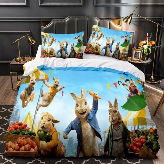 Bettwäsche-Set Peter Hase Weltmotiv aus Mikrofaser in Multicolour, bestehend aus Bettbezug und Kissenbezügen, Breite: 200 cm, Tiefe: 230 cm - Bild 1