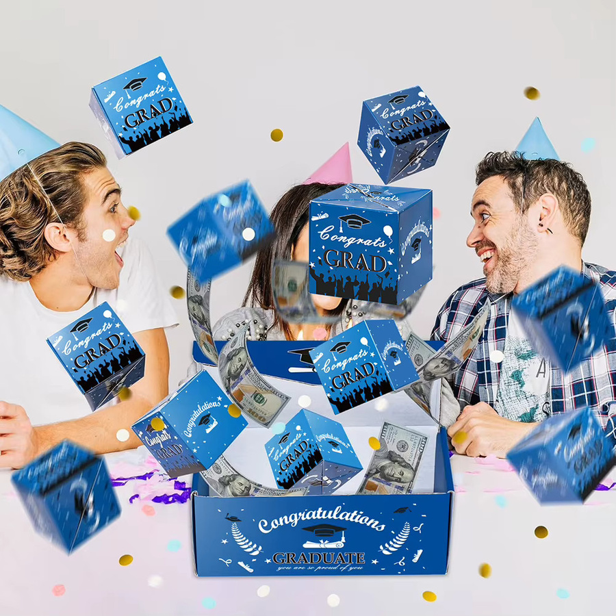 Blaue Pop-up Geschenkbox für den Abschluss 2026, faltbare Umschlagbox aus Papier für Absolventenpartys - Bild 2