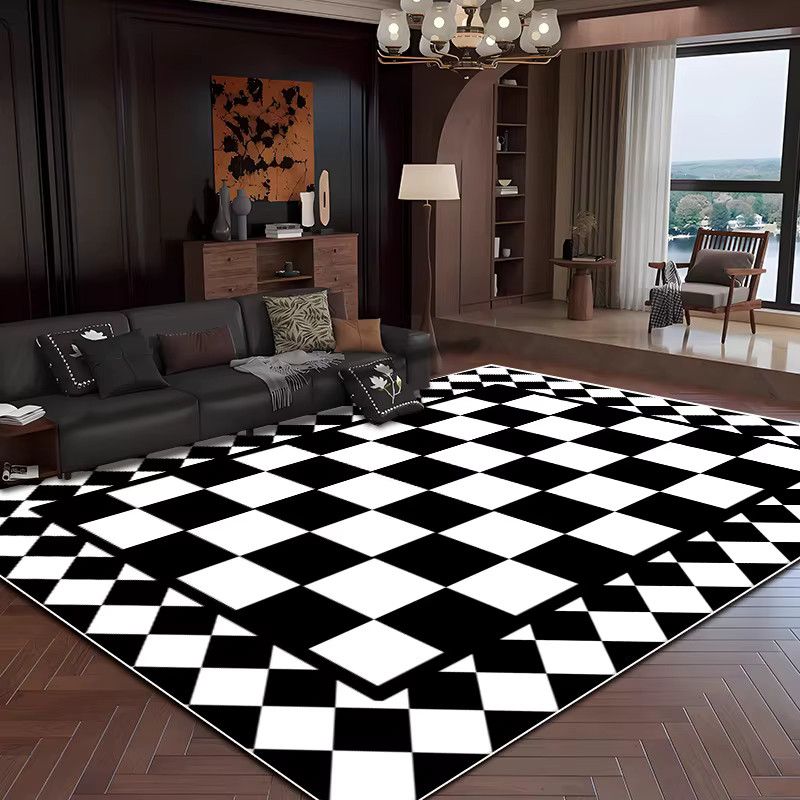VIKAMA Teppich in Schwarz-Weiß kariert für Wohnzimmer und Schlafzimmer in Cremestil - Bild 2