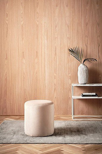 Jotex Pouf TOKYO in Beige, Polsterhocker aus Samt mit Holzfuß, Durchmesser: 40 cm - Bild 1