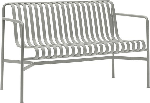 HAY Palissade Dining Bench Gartenbank aus pulverbeschichtetem Stahl in Grau mit Streifenoptik - Bild 1