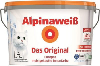 Alpina Dispersionsfarbe Alpinaweiß Das Original, Weiß, Matt, 2 l - Bild 1