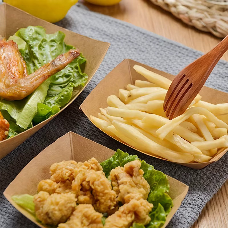 100 Stück Einweg Kraftpapier Tabletts in Braun für Snacks, Pommes und BBQ Party-Geschirr - Bild 3