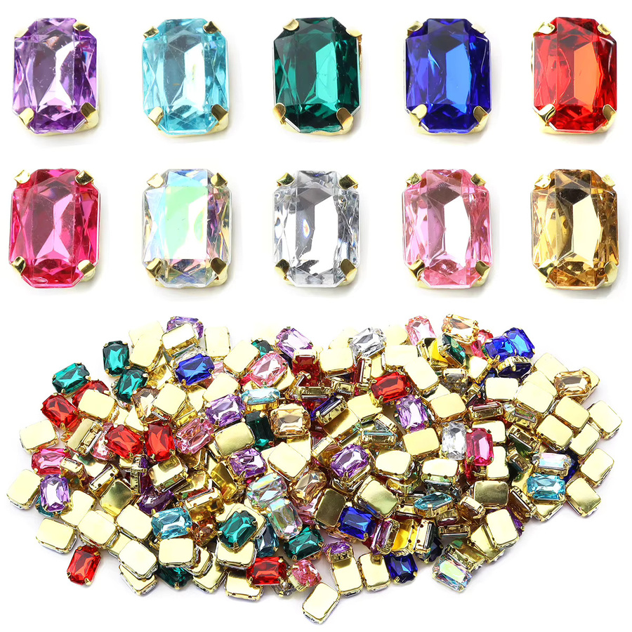 Louleur Krallenperlen Edelstahl, quadratisch, Gold, Strass, 30 Stück - Bild 2