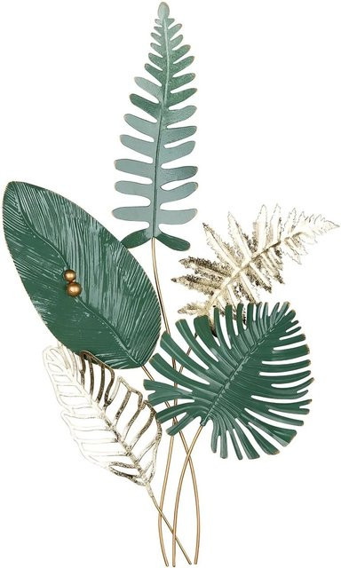 Gilde Wandrelief Foglio in Grün und Gold mit floralem Design aus Metall, Breite: 90 cm, Höhe: 54 cm - Bild 1